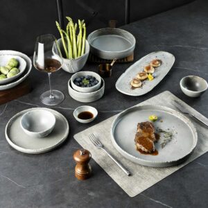 Light Gray Kiln-Change Glaze Natural Rough-Edge Ceramic Tableware Set