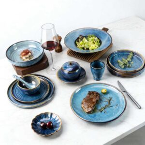 Deep Sea Blue Kiln-Change Glaze Ceramic Tableware Set