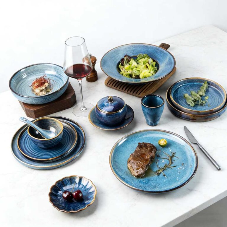Deep Sea Blue Kiln-Change Glaze Ceramic Tableware Set