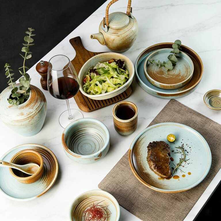 Turquoise-Yellow Gradient Kiln-Change Glaze Ceramic Dinnerware Set