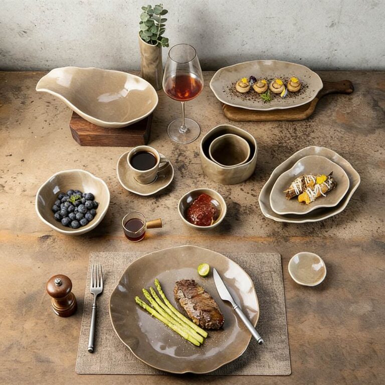 Light Brown Matte Glaze Irregular Shaped Ceramic Dinnerware Set