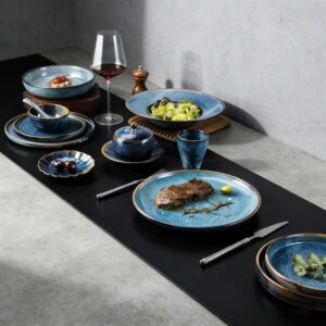 Deep Sea Blue Kiln-Change Glaze Ceramic Tableware Set