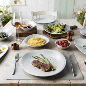 Light Gray Fine Glitter Matte Ceramic Tableware Set