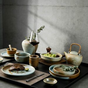 Turquoise-Yellow Gradient Kiln-Change Glaze Ceramic Dinnerware Set