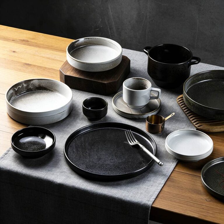 Gray-Black Contrasting Kiln-Change Glaze Ceramic Dinnerware Set