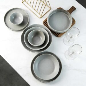 Light Gray Kiln-Change Glaze Natural Rough-Edge Ceramic Tableware Set