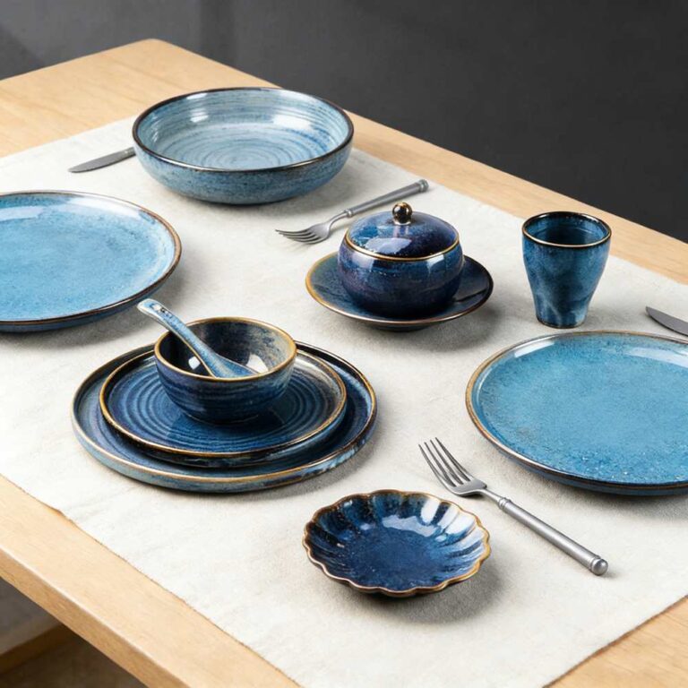 Deep Sea Blue Kiln-Change Glaze Ceramic Tableware Set