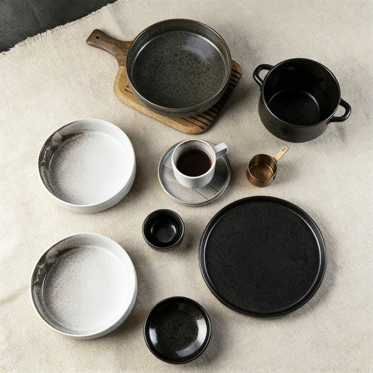 Gray-Black Contrasting Kiln-Change Glaze Ceramic Dinnerware Set
