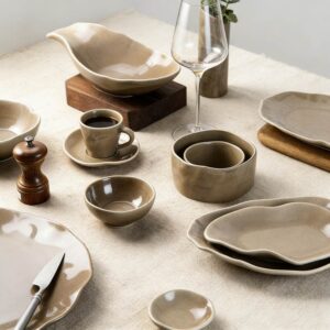 Light Brown Matte Glaze Irregular Shaped Ceramic Dinnerware Set