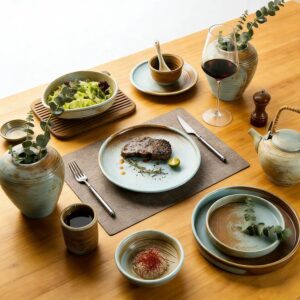 Turquoise-Yellow Gradient Kiln-Change Glaze Ceramic Dinnerware Set