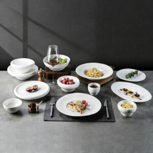 Pure White Embossed Vertical Stripe Porcelain Tableware Set