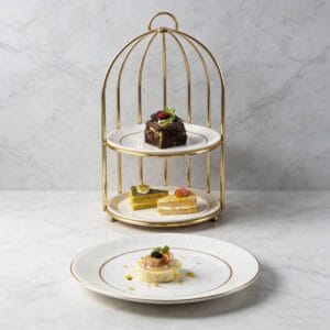 White Vertical-Stripe Porcelain Dinnerware Set with Gold Trim