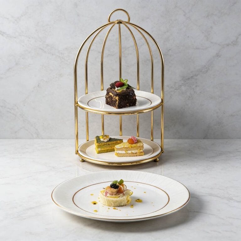 White Vertical-Stripe Porcelain Dinnerware Set with Gold Trim