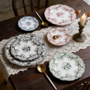 4-Color Floral Scalloped Bone China Wedding Plate Set
