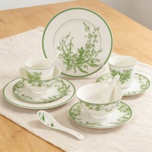 Lily of the Valley Green Pattern Bone China Dinnerware Set