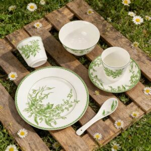 Lily of the Valley Green Pattern Bone China Dinnerware Set