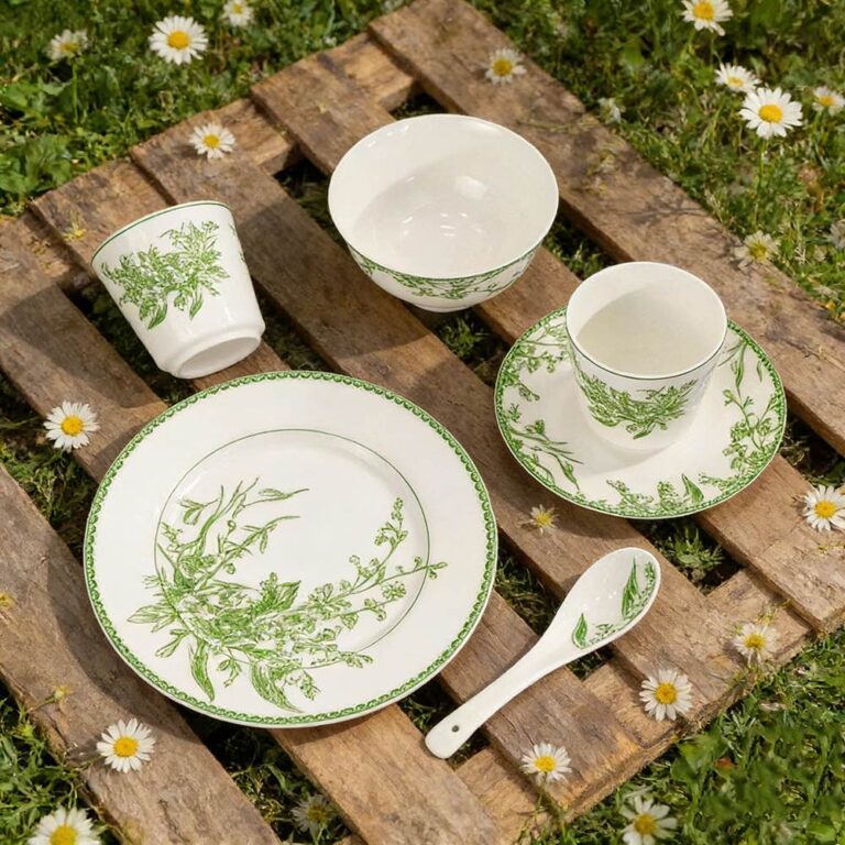 Lily of the Valley Green Pattern Bone China Dinnerware Set