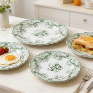 4-Color Floral Scalloped Bone China Wedding Plate Set