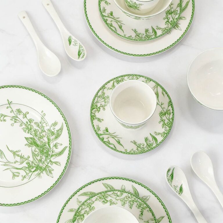 Lily of the Valley Green Pattern Bone China Dinnerware Set