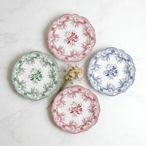 4-Color Floral Scalloped Bone China Wedding Plate Set