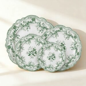 4-Color Floral Scalloped Bone China Wedding Plate Set