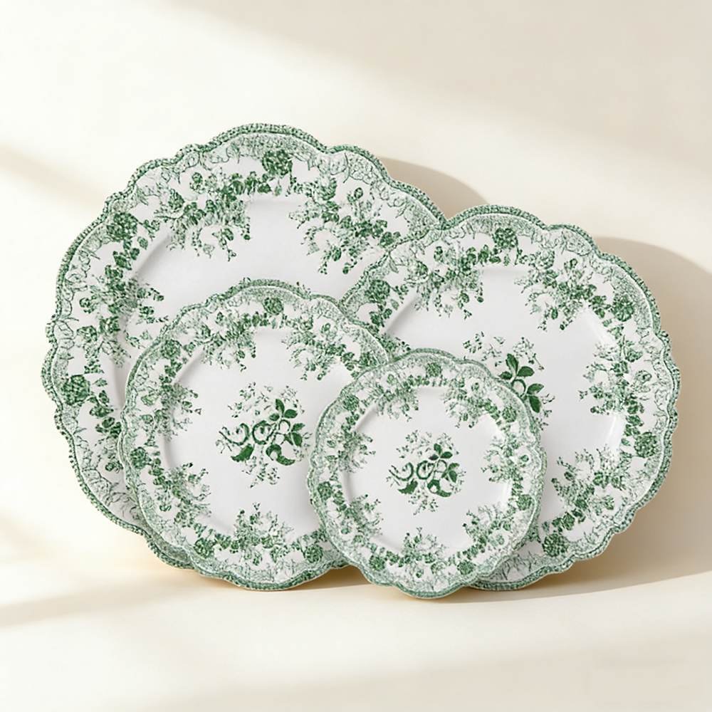 4-Color Floral Scalloped Bone China Wedding Plate Set