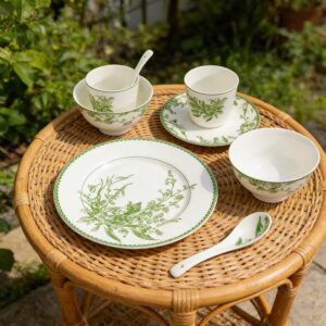 Lily of the Valley Green Pattern Bone China Dinnerware Set