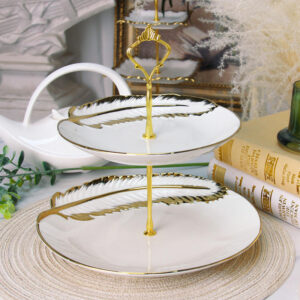 Light Luxury Gold-Rimmed Feather Pattern Porcelain Dinnerware Set