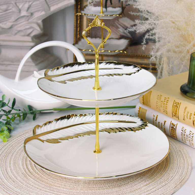 Light Luxury Gold-Rimmed Feather Pattern Porcelain Dinnerware Set