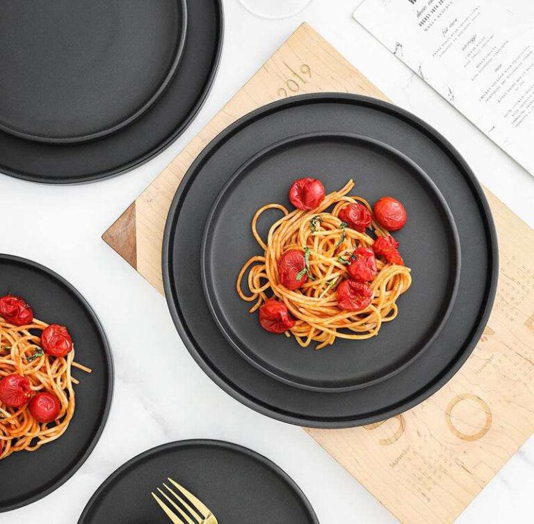 Matte Black Stoneware Dinnerware Sets of 8