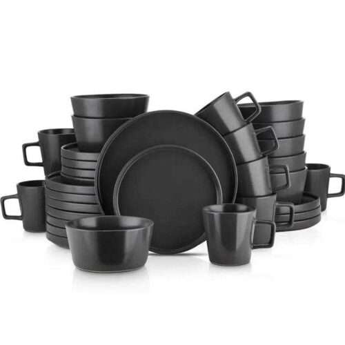 Matte Black Stoneware Dinnerware Sets of 8