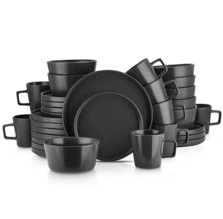 Matte Black Stoneware Dinnerware Sets of 8