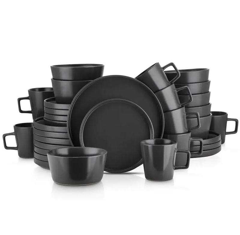 Matte Black Stoneware Dinnerware Sets of 8