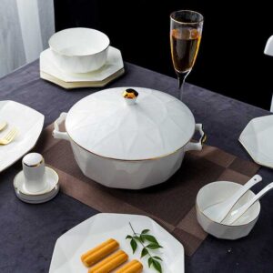 Luxury Gold Rim Diamond Cut Bone China Dinnerware Set