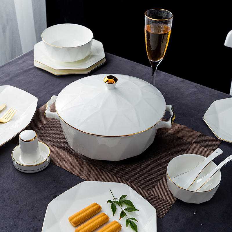 Luxury Gold Rim Diamond Cut Bone China Dinnerware Set