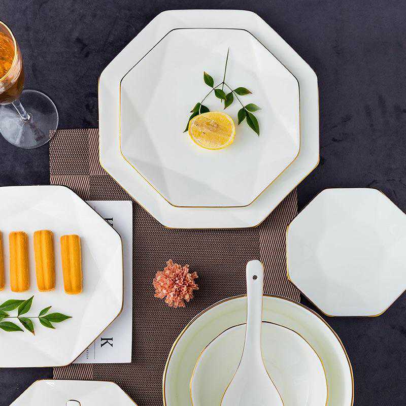 Luxury Gold Rim Diamond Cut Bone China Dinnerware Set