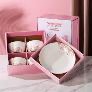 Customizable Pink Love Tulip Underglaze Porcelain Dinnerware Gift Set