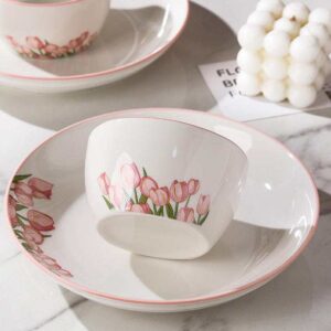 Customizable Pink Love Tulip Underglaze Porcelain Dinnerware Gift Set