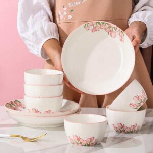 Customizable Pink Love Tulip Underglaze Porcelain Dinnerware Gift Set