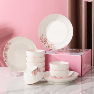 Customizable Pink Love Tulip Underglaze Porcelain Dinnerware Gift Set