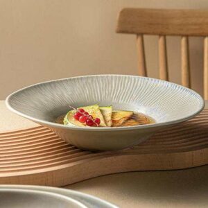 Creamy White/Gray Japanese Vertical Ribbed Ceramic Dinnerware Set