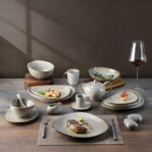Wabi-Sabi Handcrafted Grey Reactive Glaze Ceramic Dinnerware Set