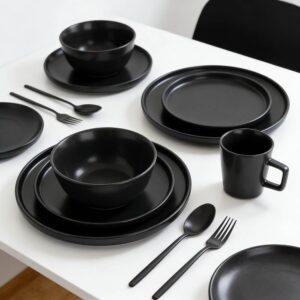 Matte Black Stoneware Dinnerware Sets of 8
