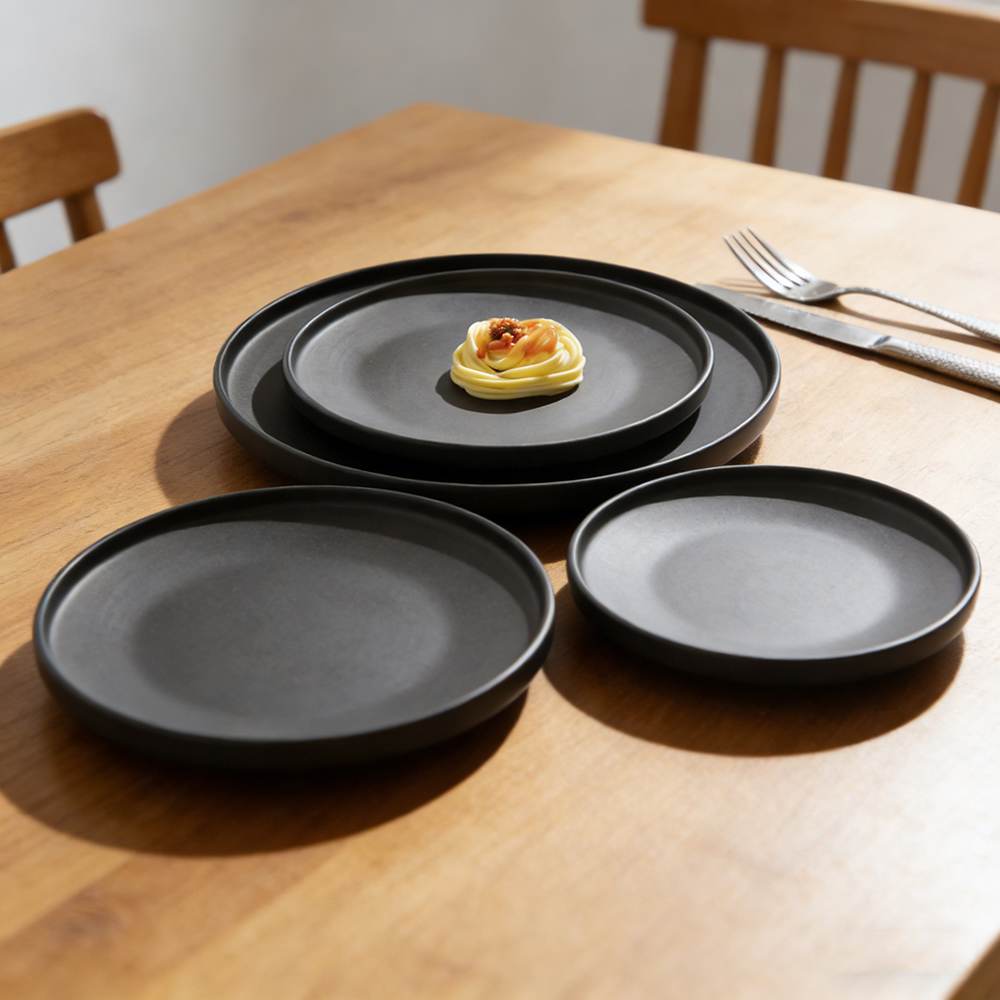 Matte Black Stoneware Dinnerware Set