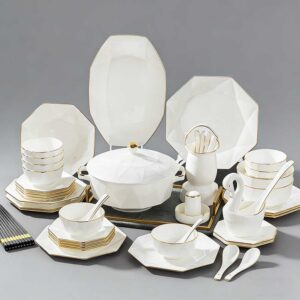 Luxury Gold Rim Diamond Cut Bone China Dinnerware Set