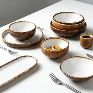Two-Tone Reactive Glaze Ceramic Dinnerware Set