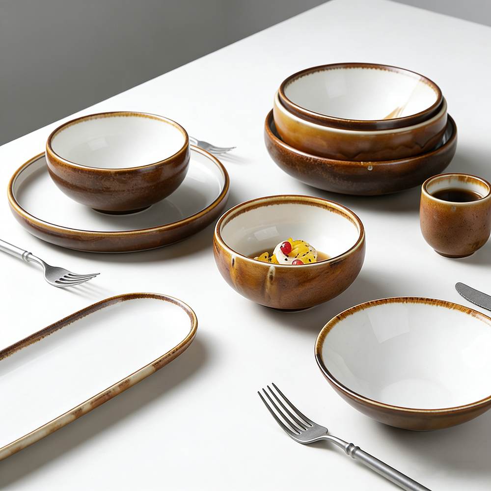 Two-Tone Reactive Glaze Ceramic Dinnerware Set