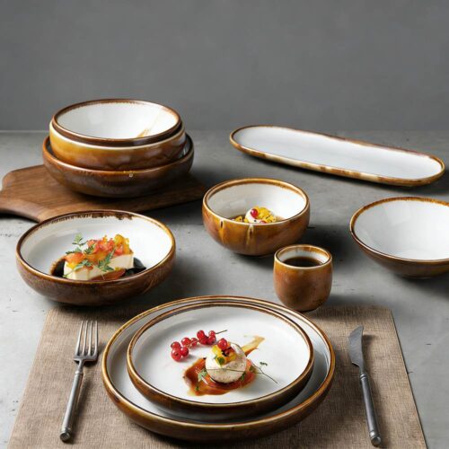 Two-Tone Reactive Glaze Ceramic Dinnerware Set
