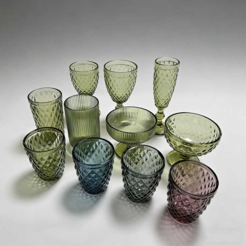 Vintage Embossed Colored Glassware