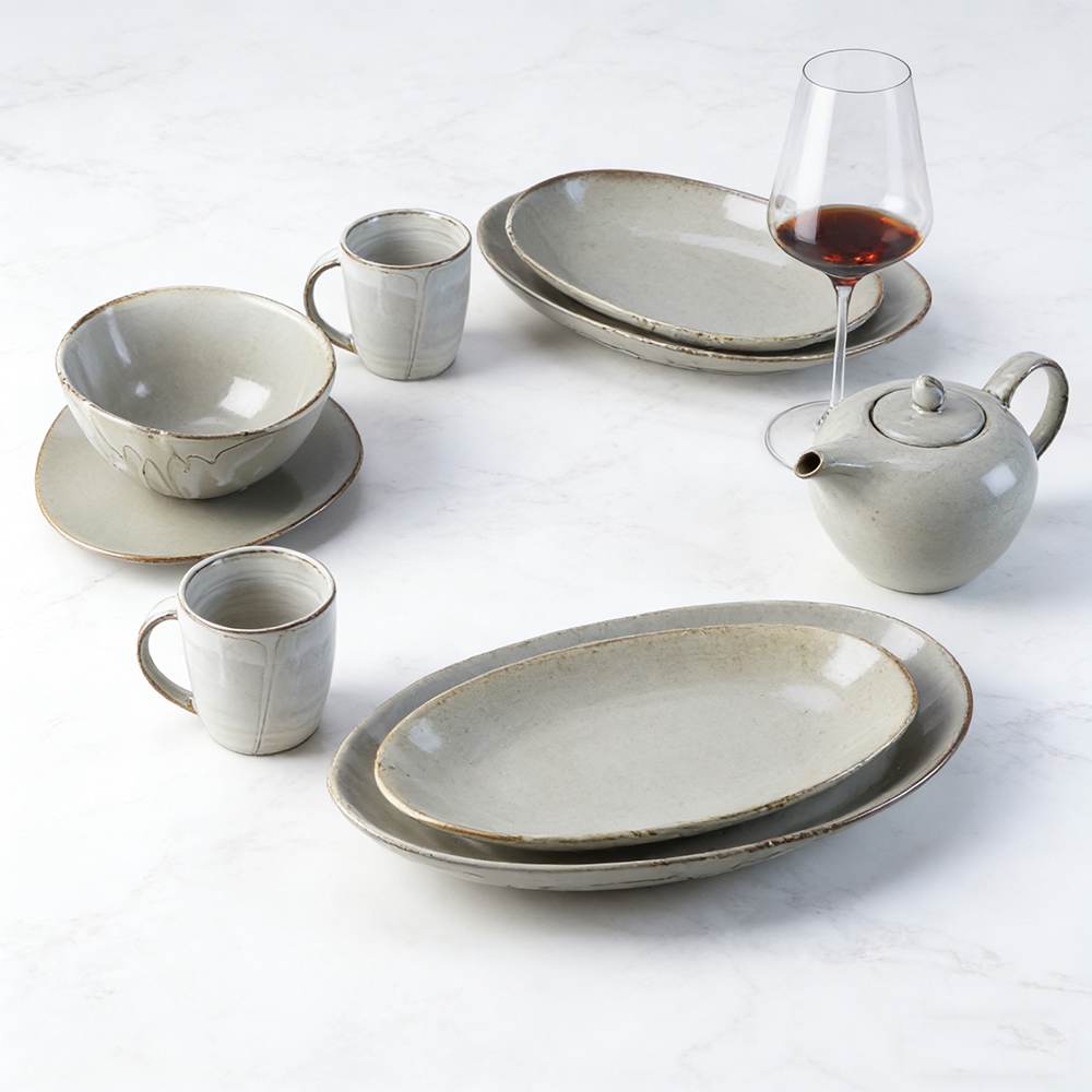 Wabi-Sabi Handcrafted Grey Reactive Glaze Ceramic Dinnerware Set